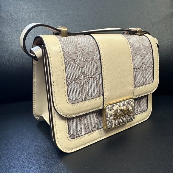 NWT! COACH Alie Shoulder Bag 18 In Signature Jacquard With Snakeskin C3760 - Picture 2 of 13
